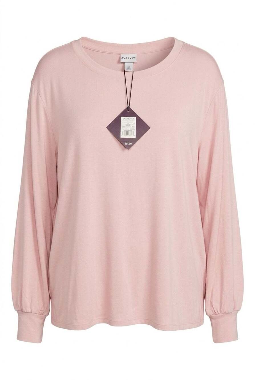 Ava + Viv Women's Plus Size 2X Pink Long Sleeve Puff Cuff Top NWT item 004